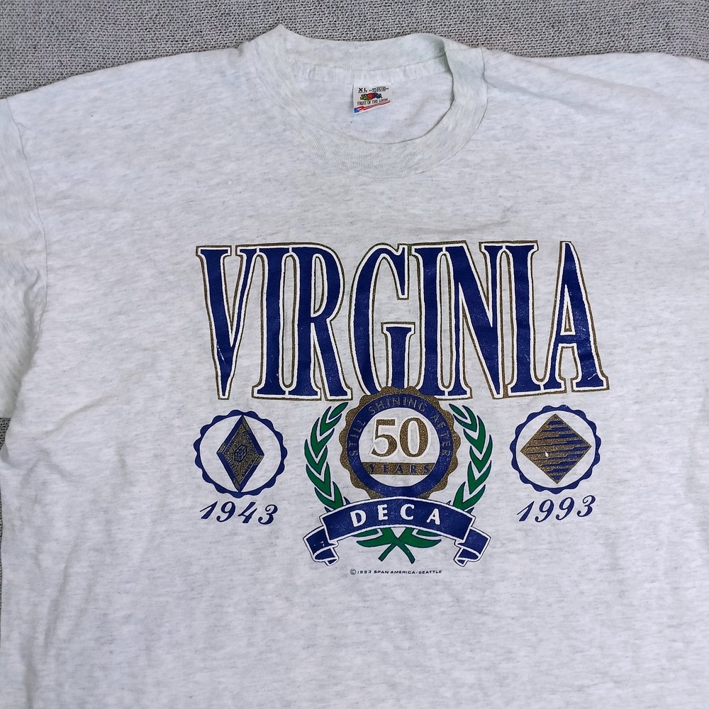 Fruit of the Loom T-Shirt Mens XL Gray Excellent 1993 Virginia DECA 50th Vintage